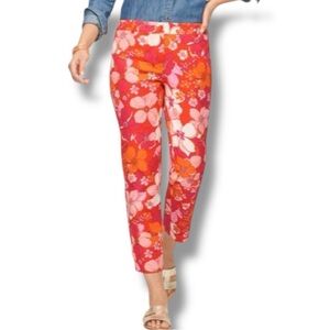 Talbots Tossed Flowers Pink-Orange-White Perfect Crop Pants Cotton-Spandex NWOT